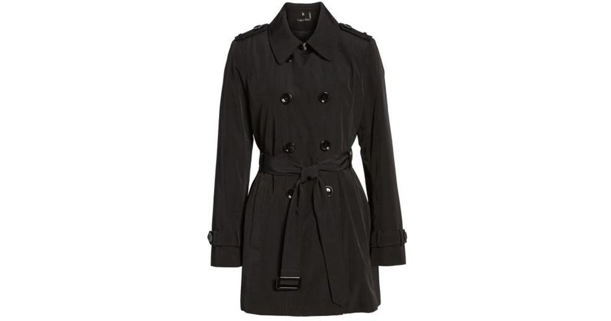 Lyst Calvin Klein Double Breasted Trench Coat in Black