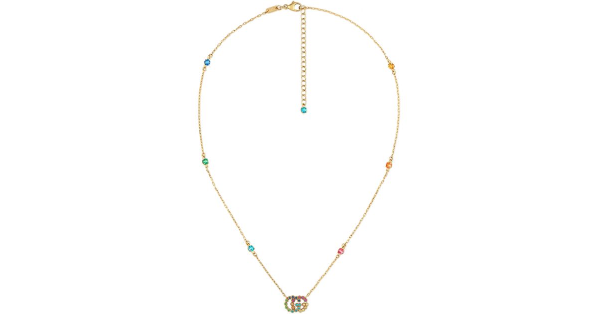 Gucci Running G Semiprecius Stone Pendant Necklace In Metallic Lyst