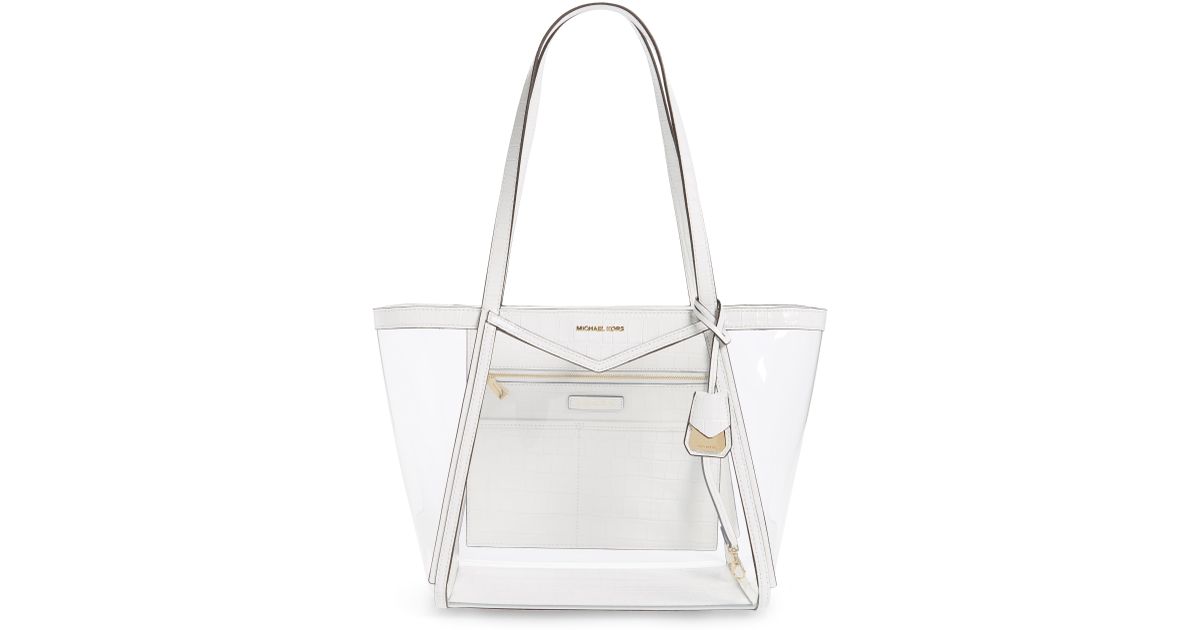 Michael Kors Whitney Large Clear And Leather Tote Bag in White - Lyst