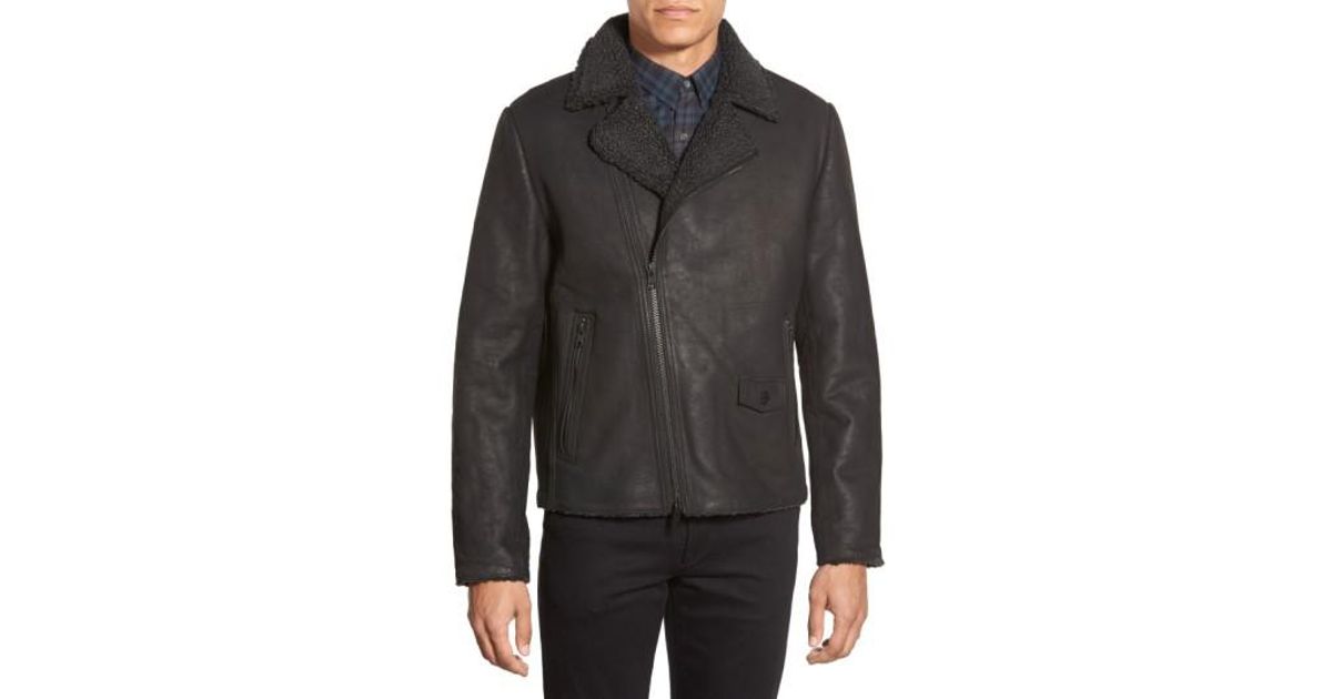Lyst Vince Camuto Leather Moto Jacket With Faux Shearling Lining Lyst Vince Camuto Leather Moto Jacket With Faux Shearling Lining In Black For Men