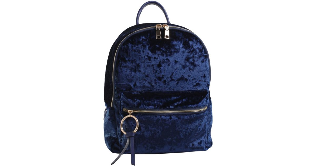 Lyst Isabelle Handbags Claire Crushed Velvet Backpack In Blue