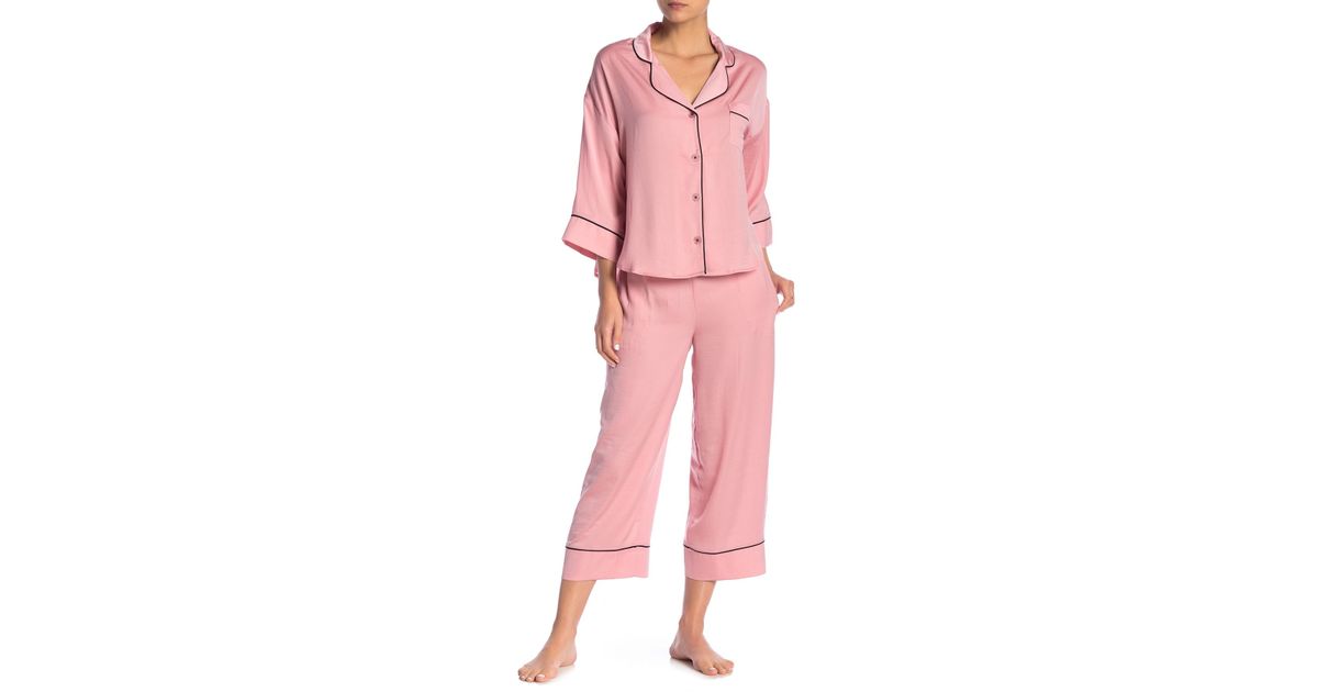 size L Cynthia Rowley Notch Collar Pajamas Set Short Sleeve Top /& Pants