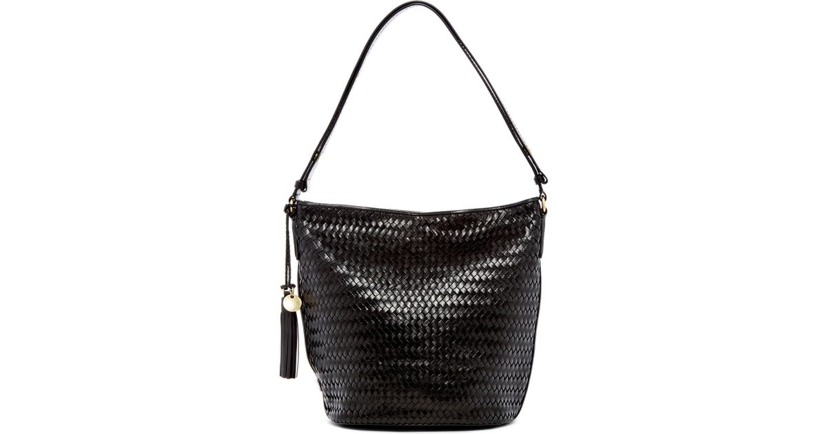 Lyst Cole Haan Celia Woven Leather Bucket Bag In Black
