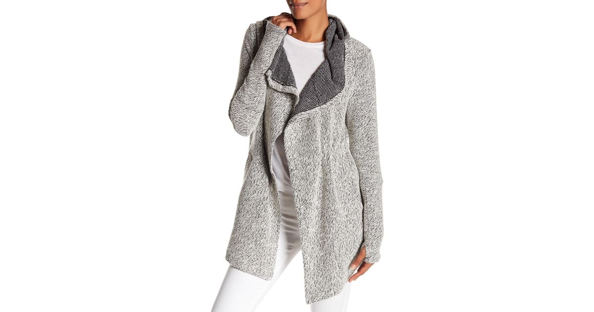 Lyst Blanc Noir Hooded Tweed Drape Cardigan In Gray