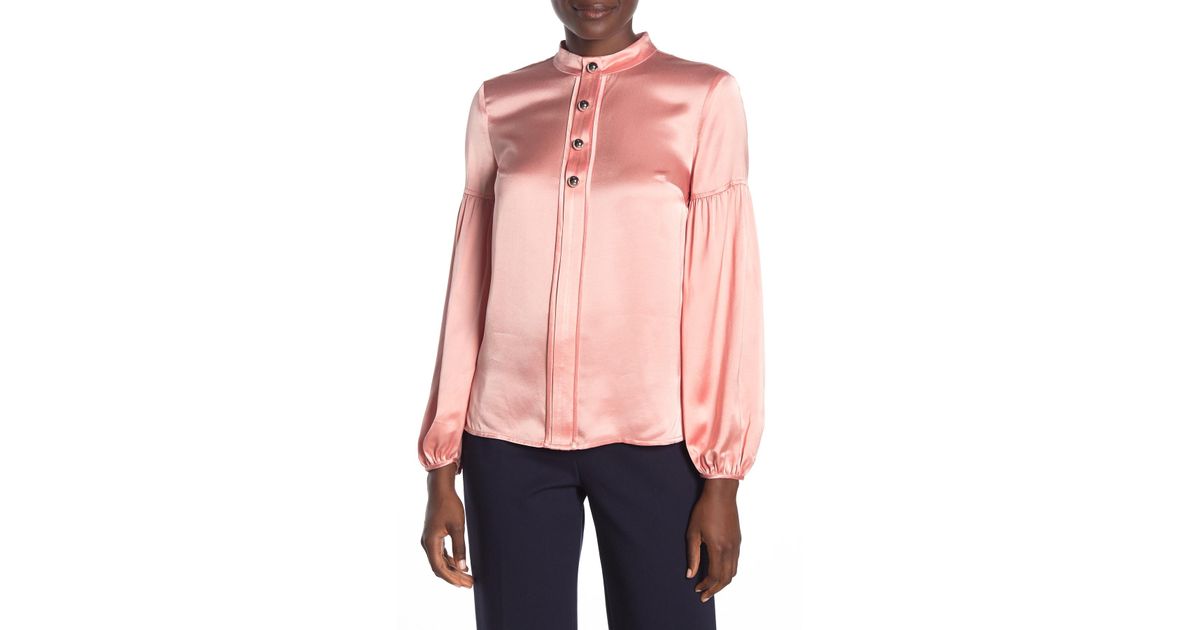 Download 10 Crosby Derek Lam Satin Mock Neck Blouse in Pink - Lyst