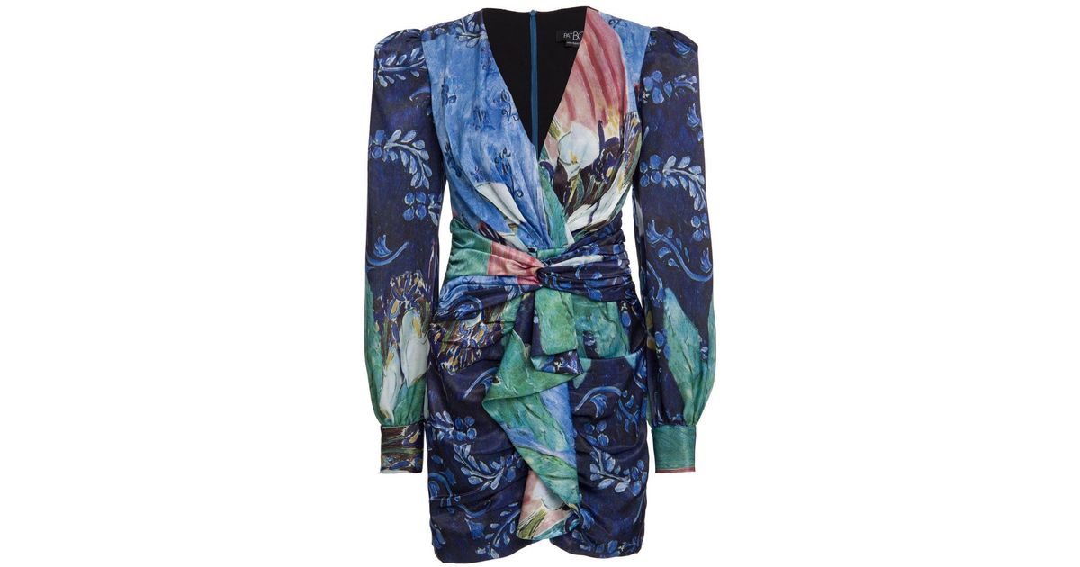 PATBO Silk Lily Print Ruched Mini Dress in Blue - Lyst