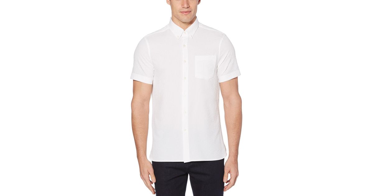 Perry Ellis Seersucker Stretch Shirt in White for Men - Lyst