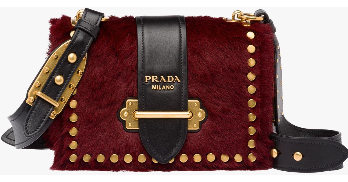 Lyst Prada Cahier Calf Hair Bag In Red
