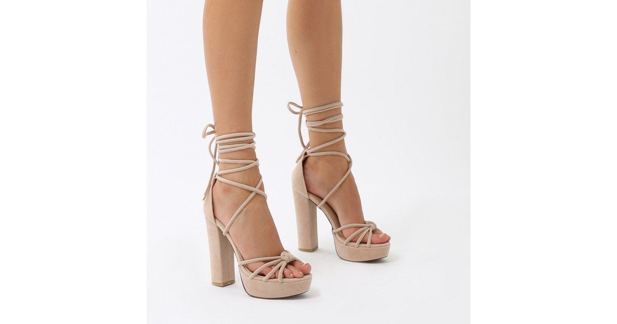 Public Desire Calypso Nude Faux Suede Lace Up Espadrille 