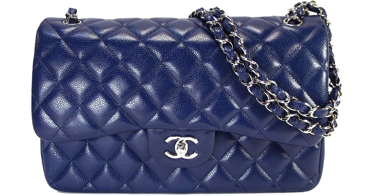 Lyst Chanel Jumbo Classic Double Flap Shoulder Hand Bag Blue Lyst Chanel Jumbo Classic Double Flap Shoulder Hand Bag Blue Caviar Leather In