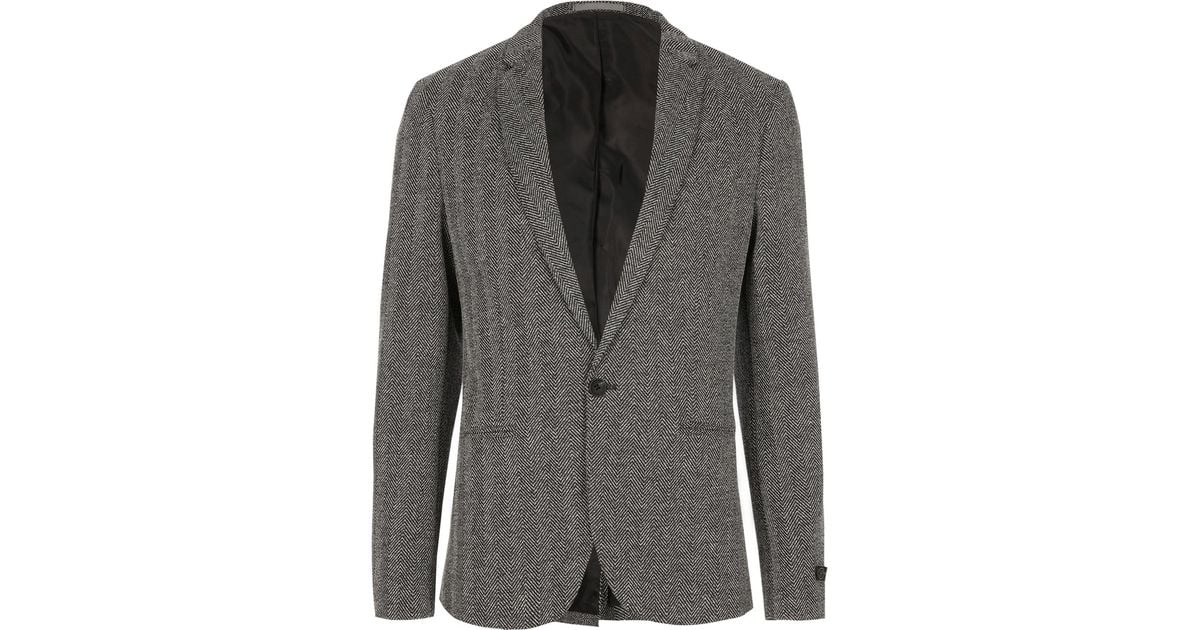River Island Cotton Grey Textured Skinny Fit Blazer in Gray for Men - Lyst