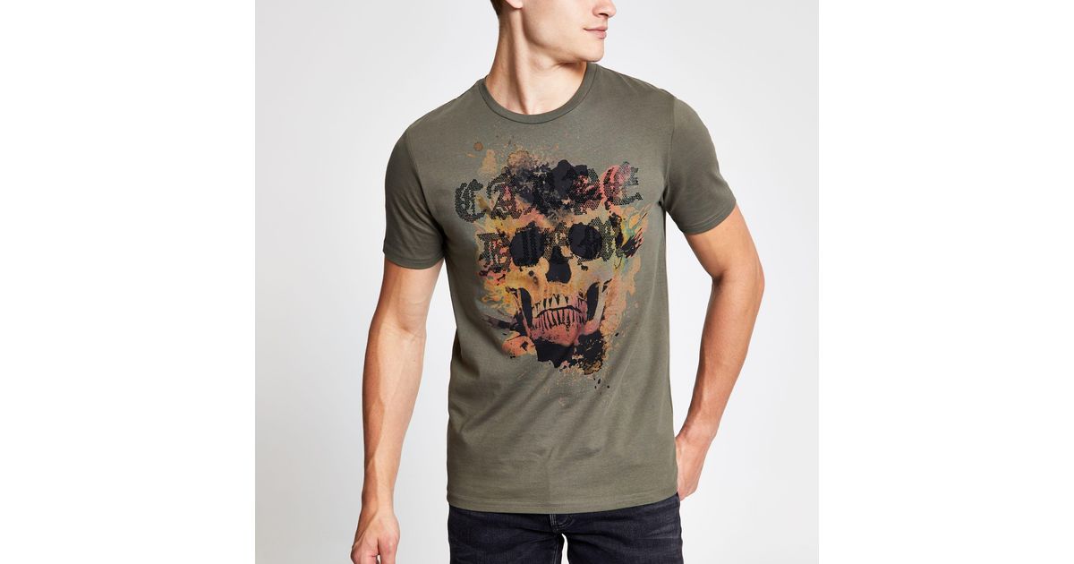River Island Cotton Diamante Skull Slim Fit Tshirt for Men Lyst