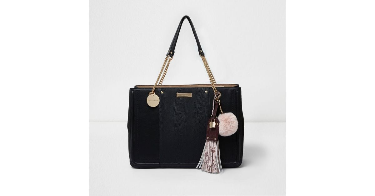 Lyst River Island Black Chain Handle Tassel Structured Tote Bag In Lyst River Island Black Chain Handle Tassel Structured Tote Bag In