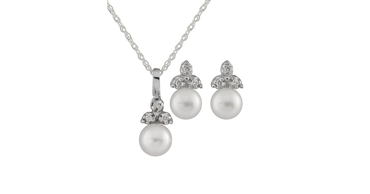Lyst Splendid 10k Diamond 5 5mm Freshwater Pearl Drop Earrings Lyst Splendid 10k Diamond 5 5mm Freshwater Pearl Drop Earrings Necklace Set In Metallic