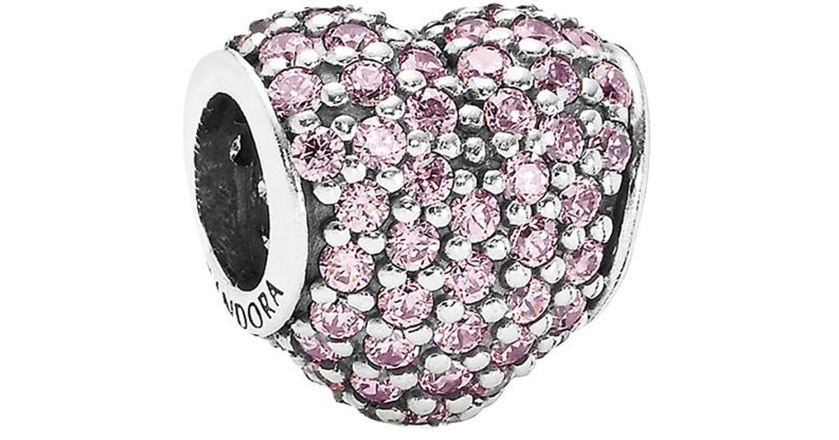 PANDORA Silver Pave Pink Cz Heart Charm - Lyst