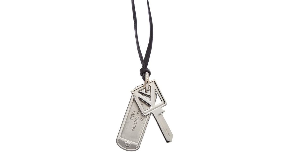 Louis Vuitton Leather Silver-tone Collier V Square Necklace in Metallic for Men - Lyst