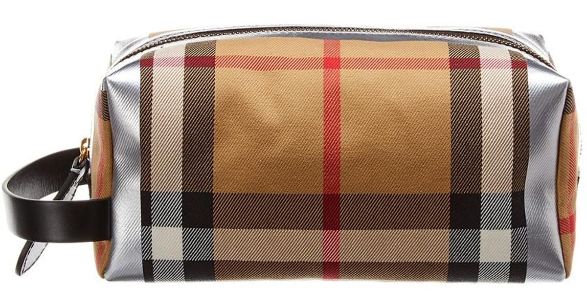 Burberry Metallic Detail Vintage Check & Leather Pouch in Metallic - Lyst