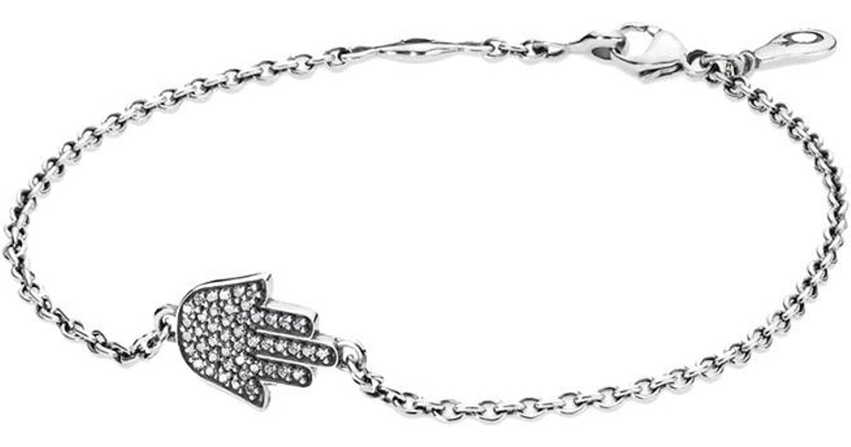 Lyst Pandora Silver Cz Hamsa Bracelet In Metallic