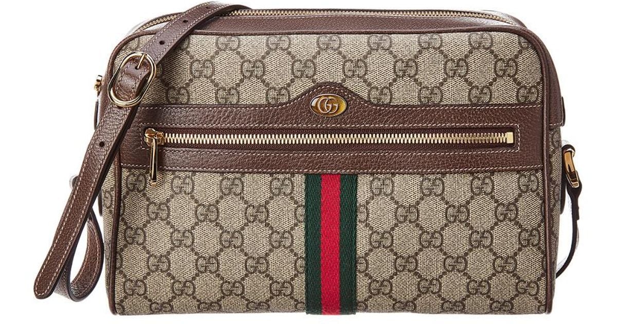 Gucci Ophidia GG Supreme Canvas & Leather Small Shoulder Bag in Natural - Lyst