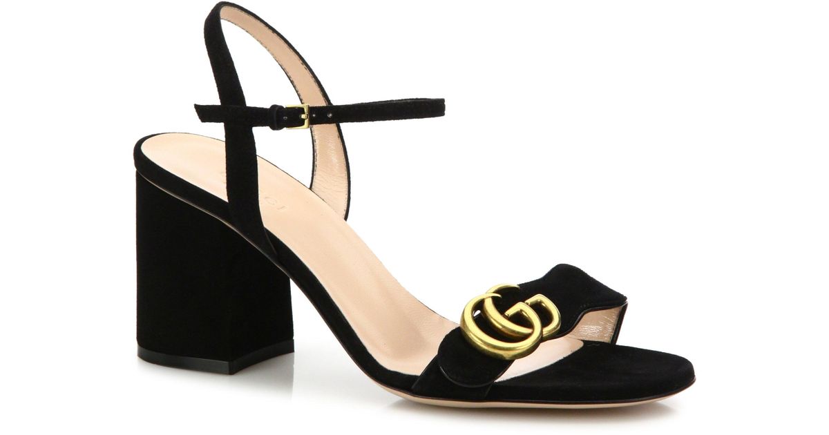 Gucci Marmont Suede Block-heel Sandals in Black | Lyst