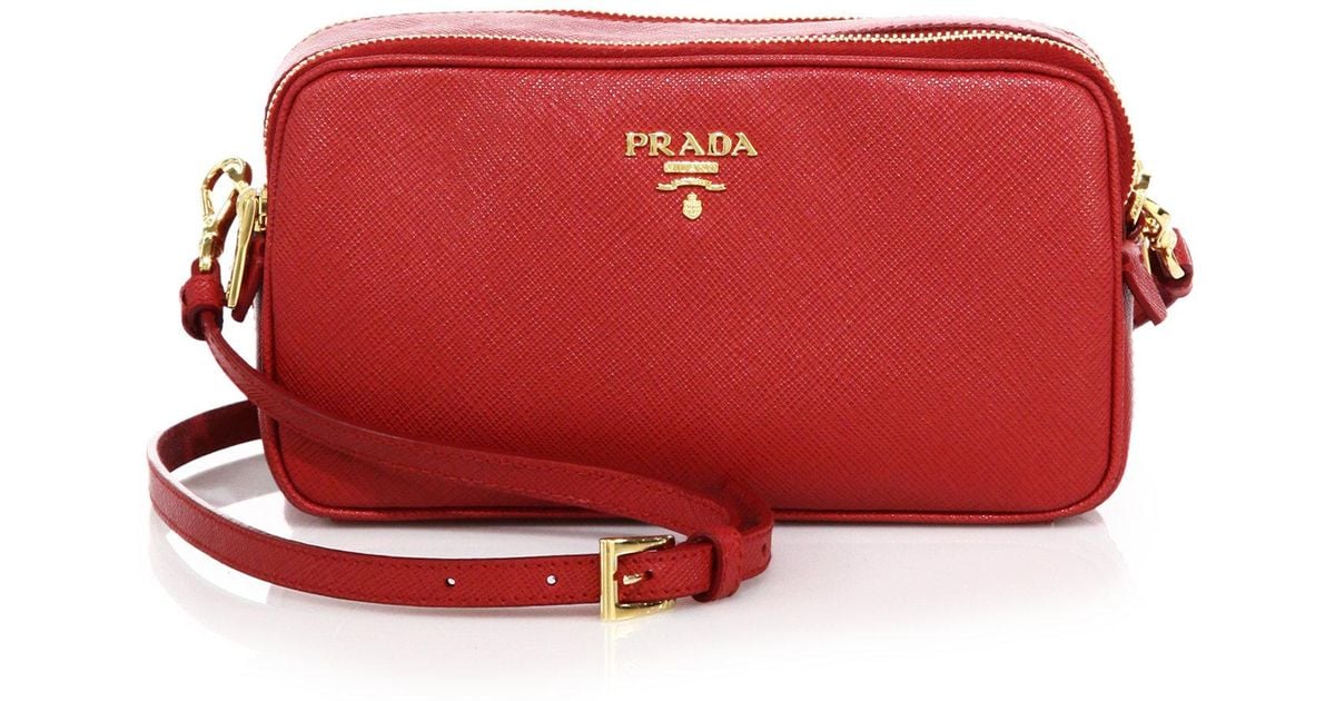 Lyst Prada Saffiano Leather Camera Bag In Red