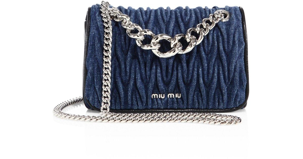 Miu Blue Club Matelasse Denim Chain Shoulder Bag