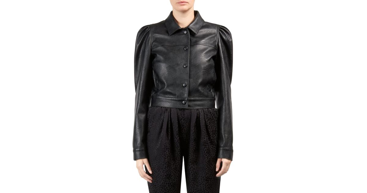 Lyst Stella Mccartney Faux Leather Puff Sleeve Jacket In Black