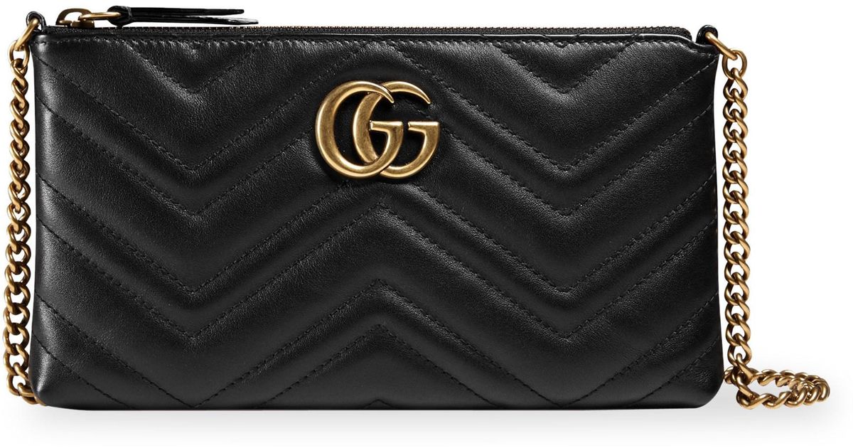 Gucci Quilted Leather Chain Wristlet in Black - Lyst