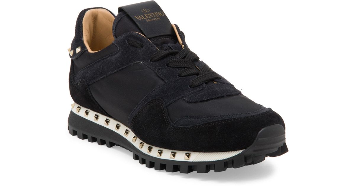 valentino black studded trainers