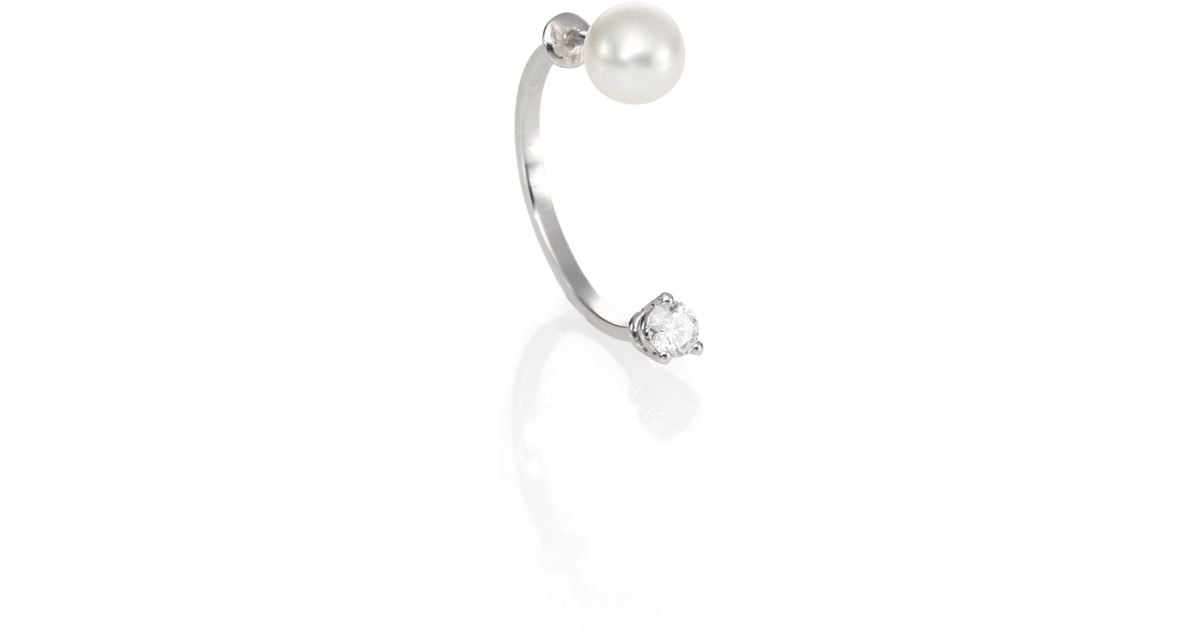 Lyst Delfina Delettrez Never Too Light Diamond Single Pearl Drop Lyst Delfina Delettrez Never Too Light Diamond Single Pearl Drop Earring In Metallic
