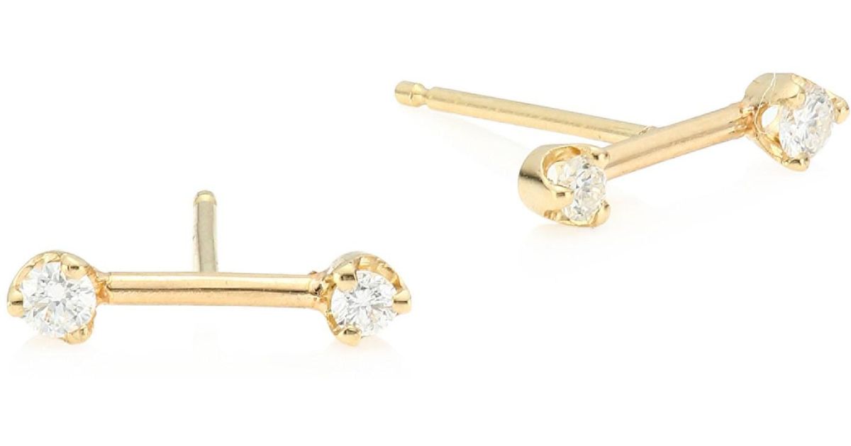 Lyst Zoe Chicco 14k Yellow Gold Diamond Barbell Earrings In Metallic