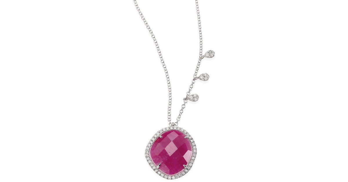 Meira T Diamond Ruby 14k White Gold Pendant Necklace In Metallic Meira T Diamond Ruby 14k White Gold Pendant Necklace In Metallic Lyst