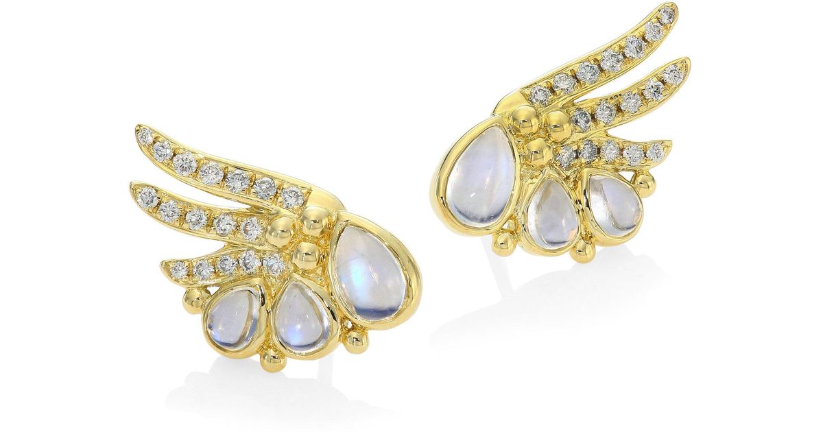 Lyst Temple St Clair Wing Diamond Royal Blue Moonstone Stud Lyst Temple St Clair Wing Diamond Royal Blue Moonstone Stud Earrings In Metallic