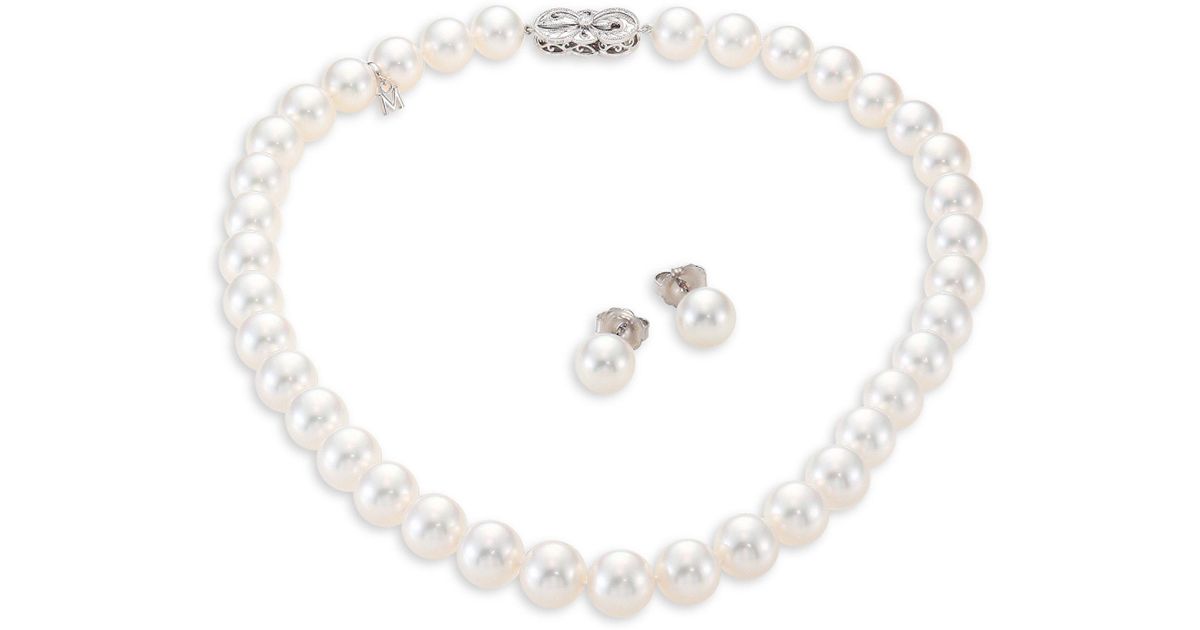Lyst Mikimoto Ginza Diamond 9mm White South Sea Pearl Stud Lyst Mikimoto Ginza Diamond 9mm White South Sea Pearl Stud Earrings Necklace Set In Metallic