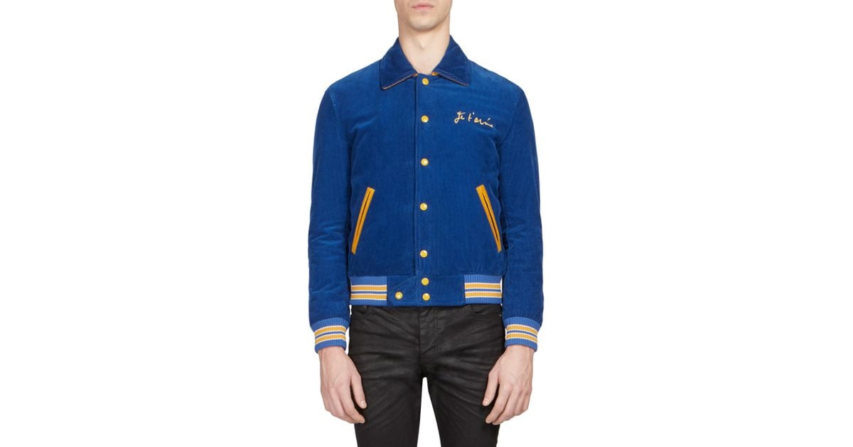 Lyst Saint Laurent Je T'aime Corduroy Teddy Jacket in Blue for Men