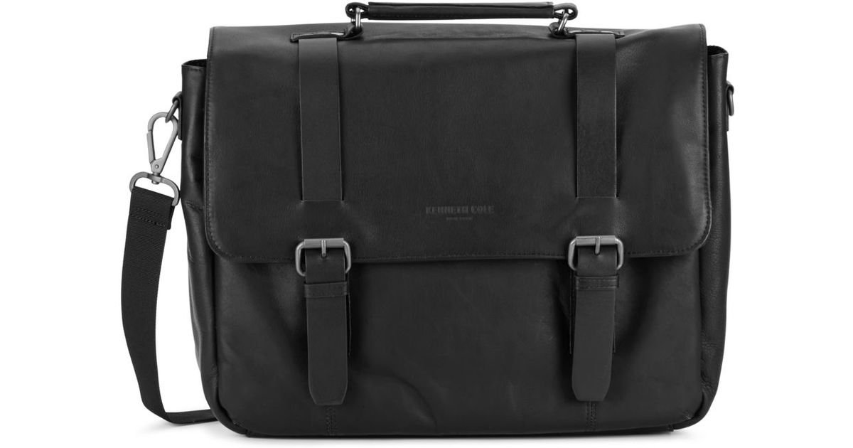 kenneth cole black leather messenger bag