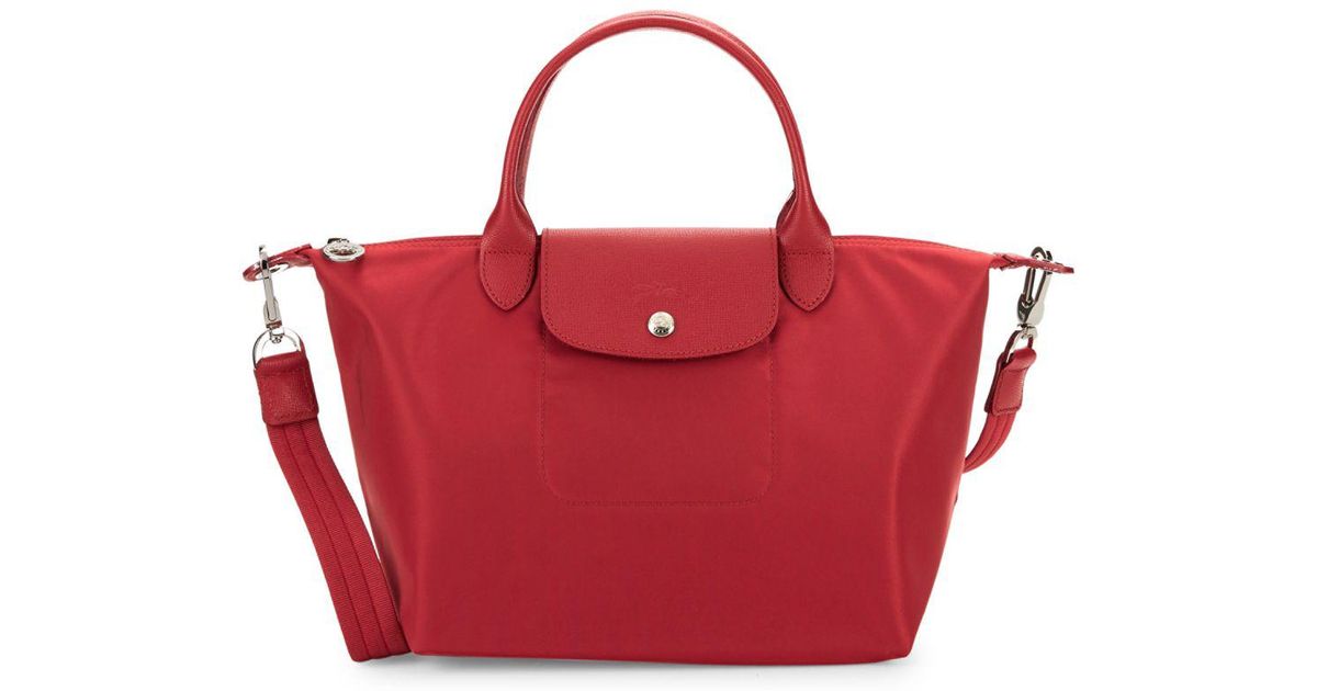 Longchamp Synthetic Le Pliage Metallic Logo Tote in Red Lyst