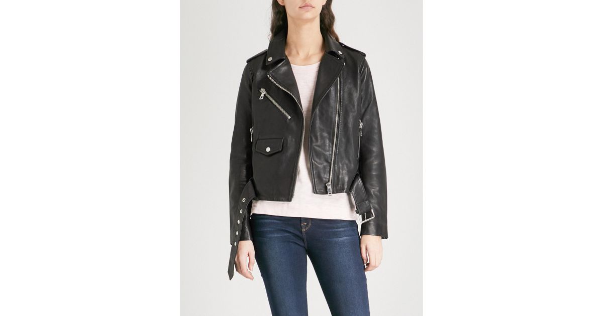 Whistles Agnes Belted Leather Biker Jacket In Black Lyst