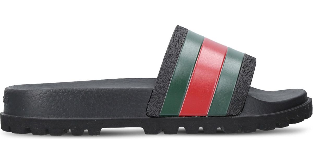 gucci pursuit striped rubber slides