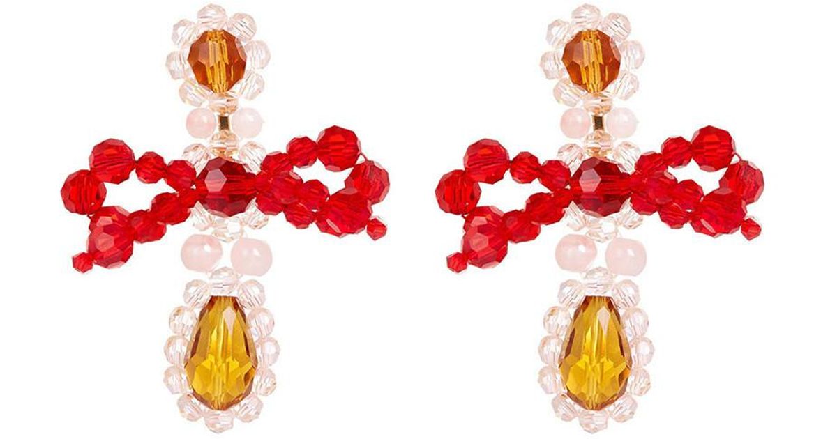 Lyst Simone Rocha Amber Bow Chandelier Earrings In Metallic