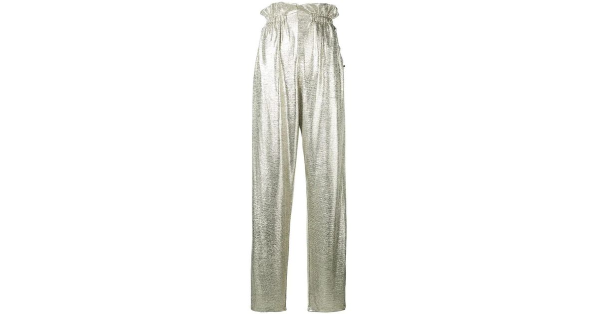 Balmain Synthetic High Waist Palazzo Trousers in Silver (Metallic) - Lyst