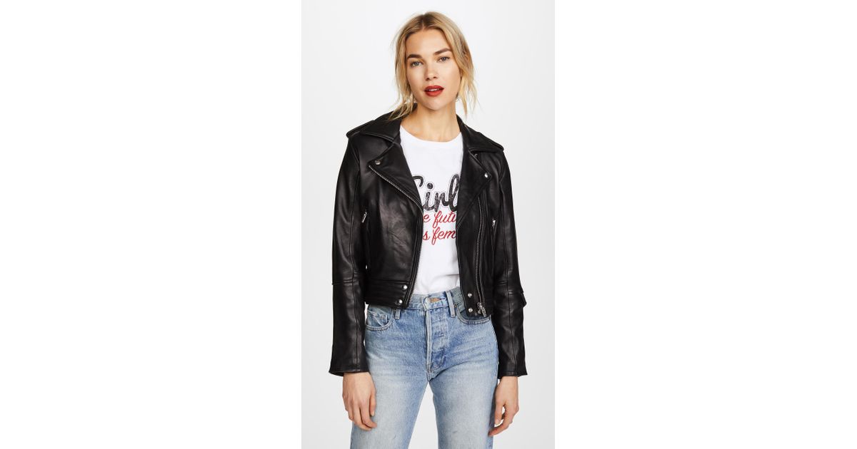 Blank Nyc Cropped Classic Leather Moto Jacket In Black Lyst
