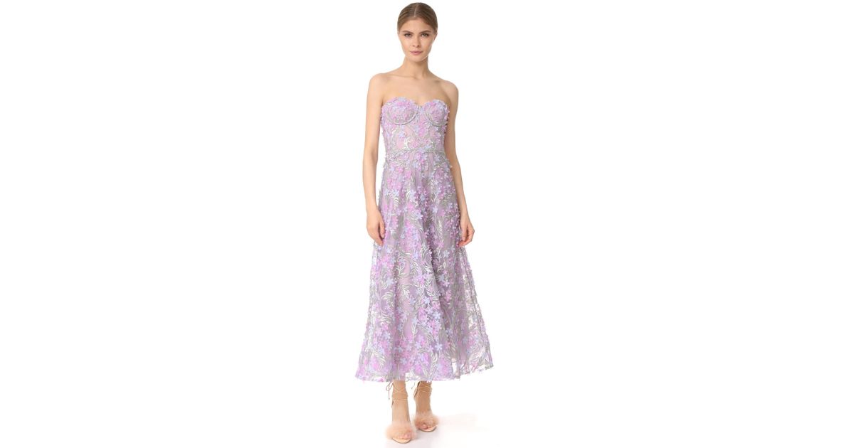 Purple Strapless Tea Length Dress