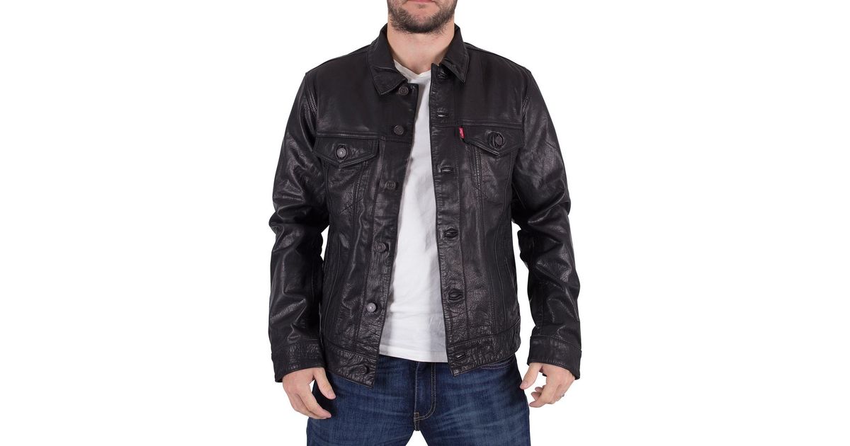 Levi S Levis Men Buffalo Leather Trucker Jacket Black Levi S Levis Men Buffalo Leather Trucker Jacket Black In For Lyst