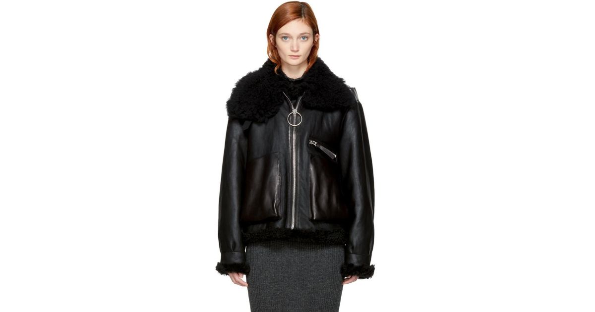 Acne Black Leather And Shearling Lore Jacket In Lyst