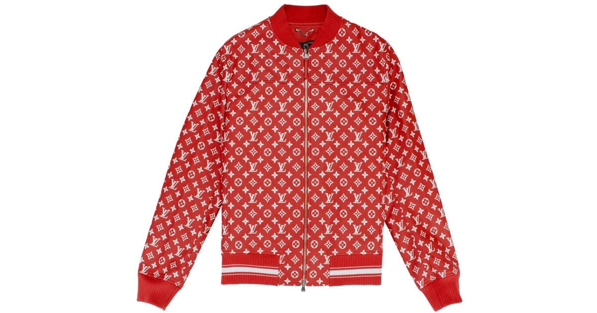 Supreme X Louis Vuitton Leather Baseball Jacket Red in Red for Men - Lyst