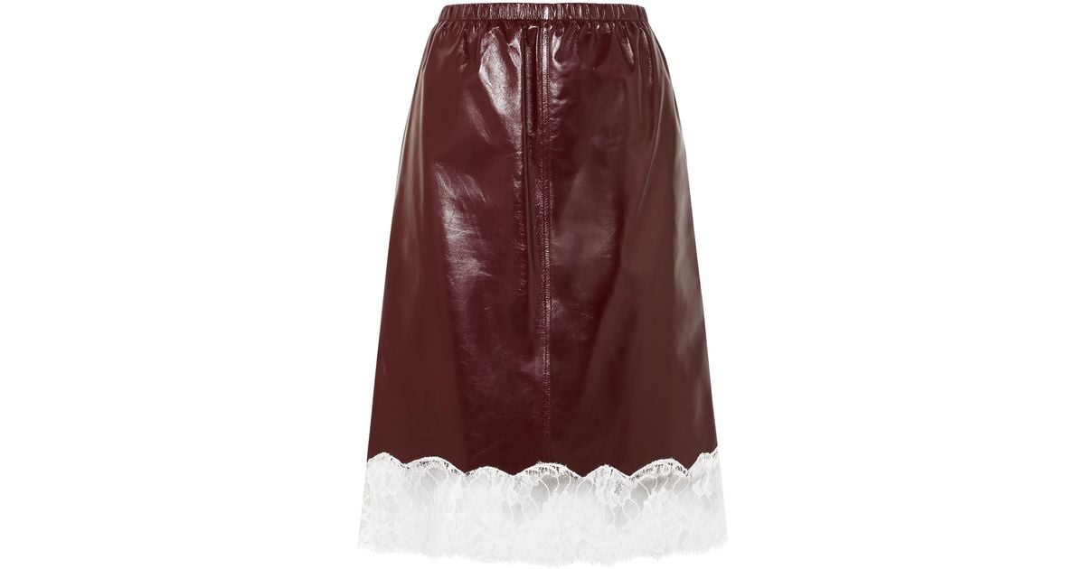 CALVIN KLEIN 205W39NYC Lace-trimmed Leather Skirt Merlot - Lyst