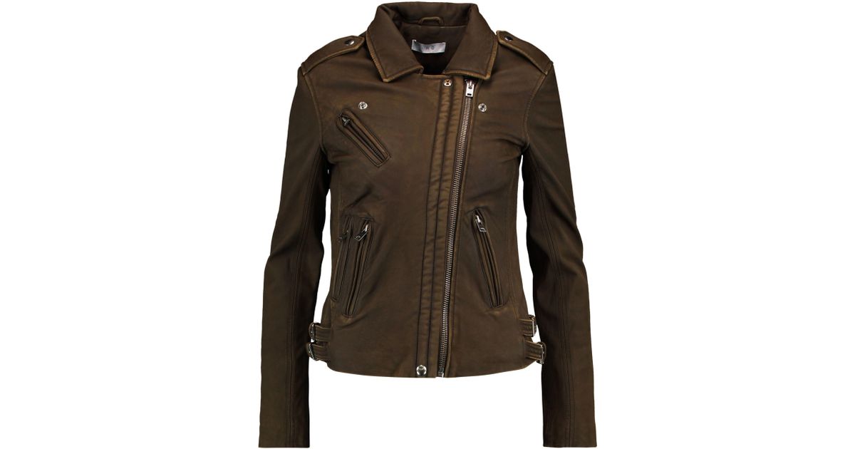 Iro Leather Biker Jacket Army Green In Lyst