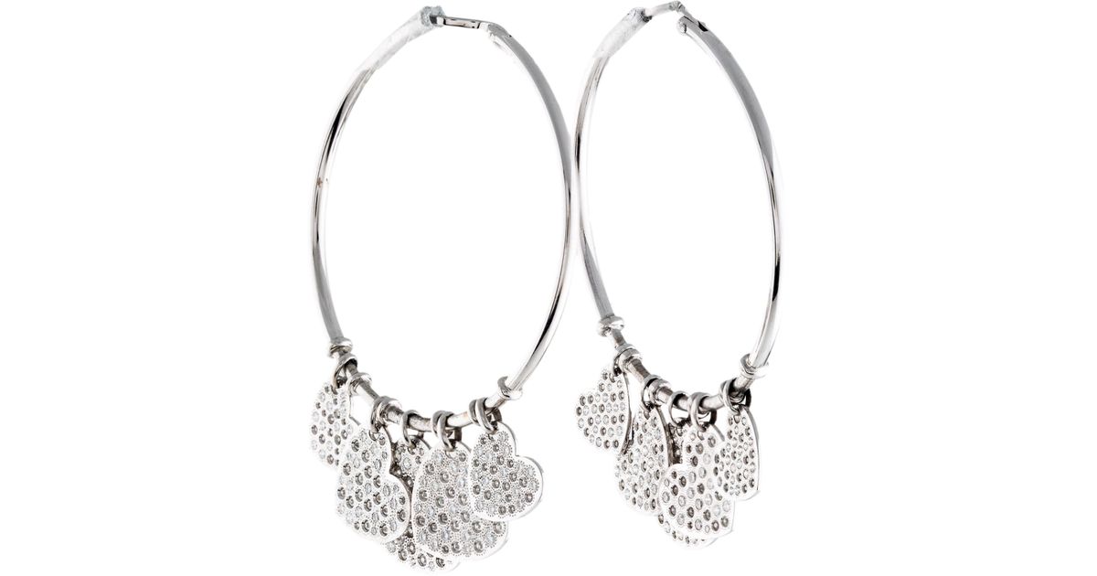 Lyst Dior 18k Diamond Heart Hoop Earring White In Metallic