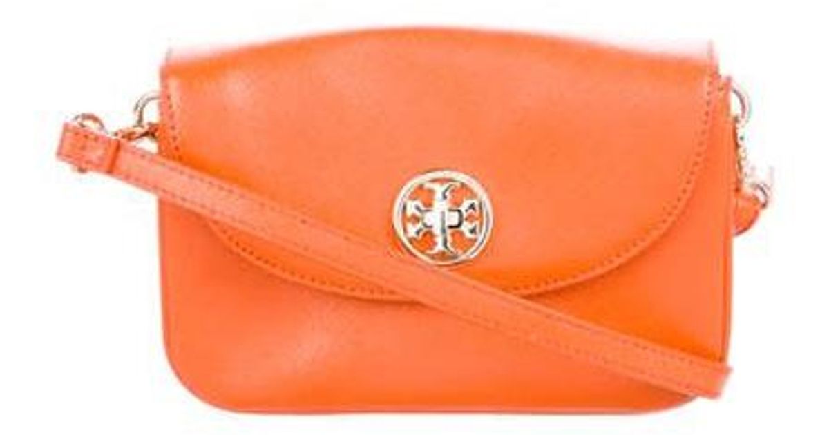 Lyst Tory Burch Patent Leather Crossbody Bag Orange In Metallic